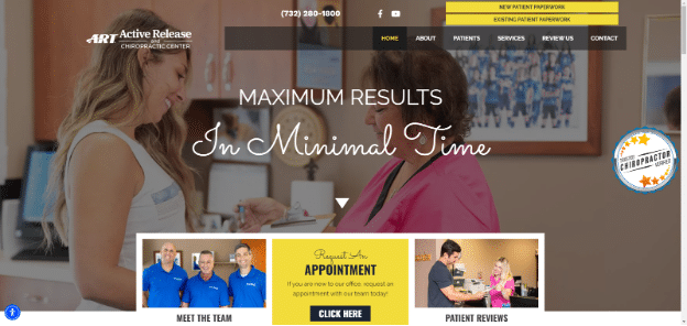 Active Release and Chiropractic Center's website uses a logical navigation menu for website visitors to navigate easily.