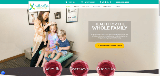 Well Within Chiropractic features clear contact information, making it easy for potential patients to contact the chiropractic practice.